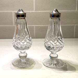 Waterford Crystal Lismore Footed Shaker set metal lids  height 6 1/8”